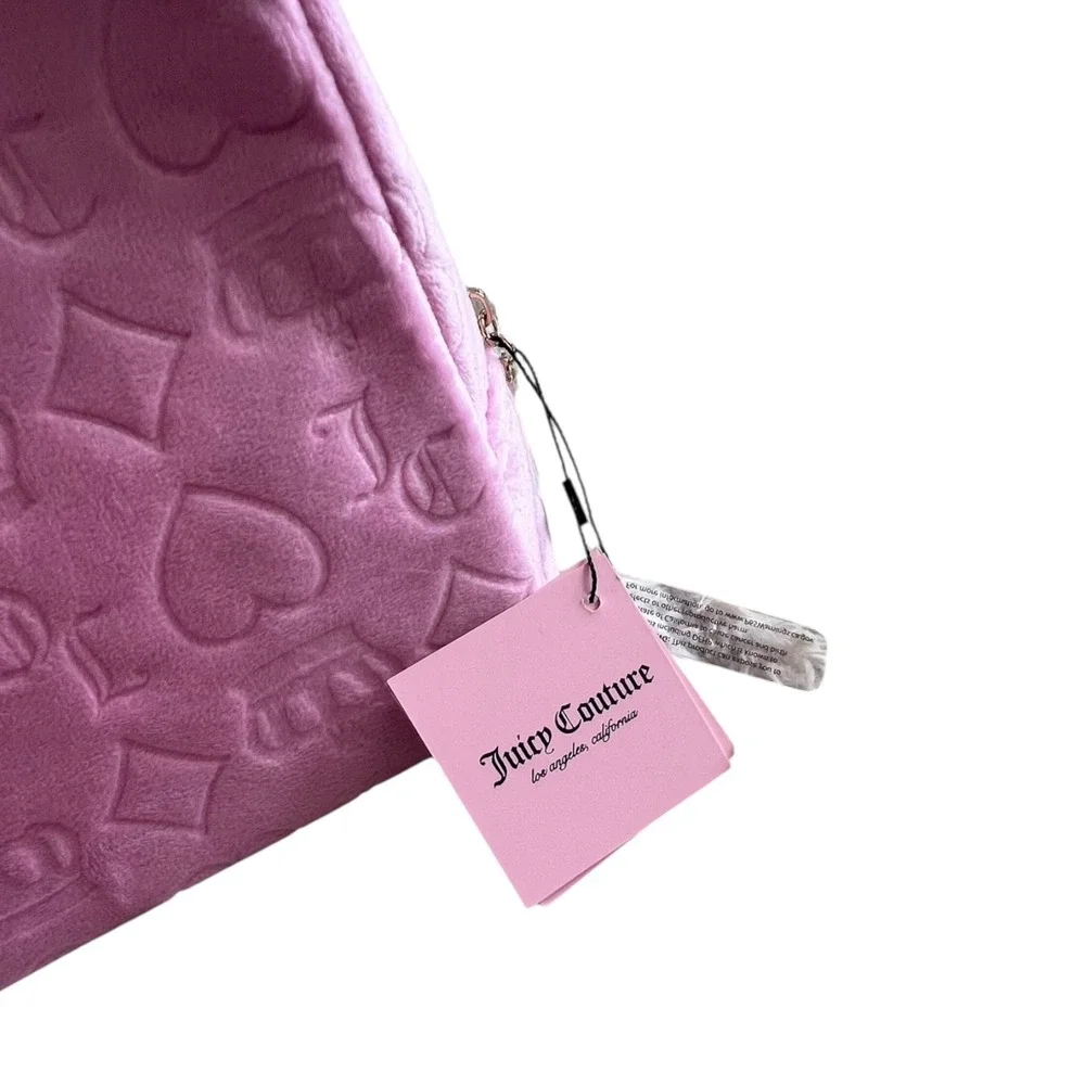 Juicy Couture Pink Velour‎ Embossed Heart Crown Travel Cosmetic Makeup Bag NWT